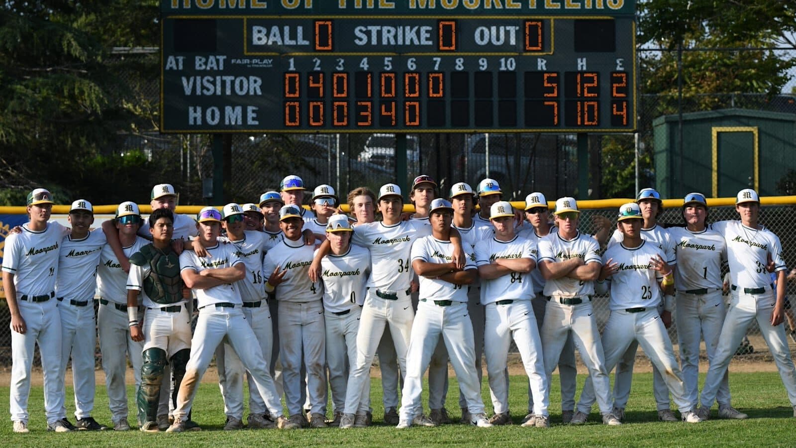 Moorpark baseball team lined up on the field