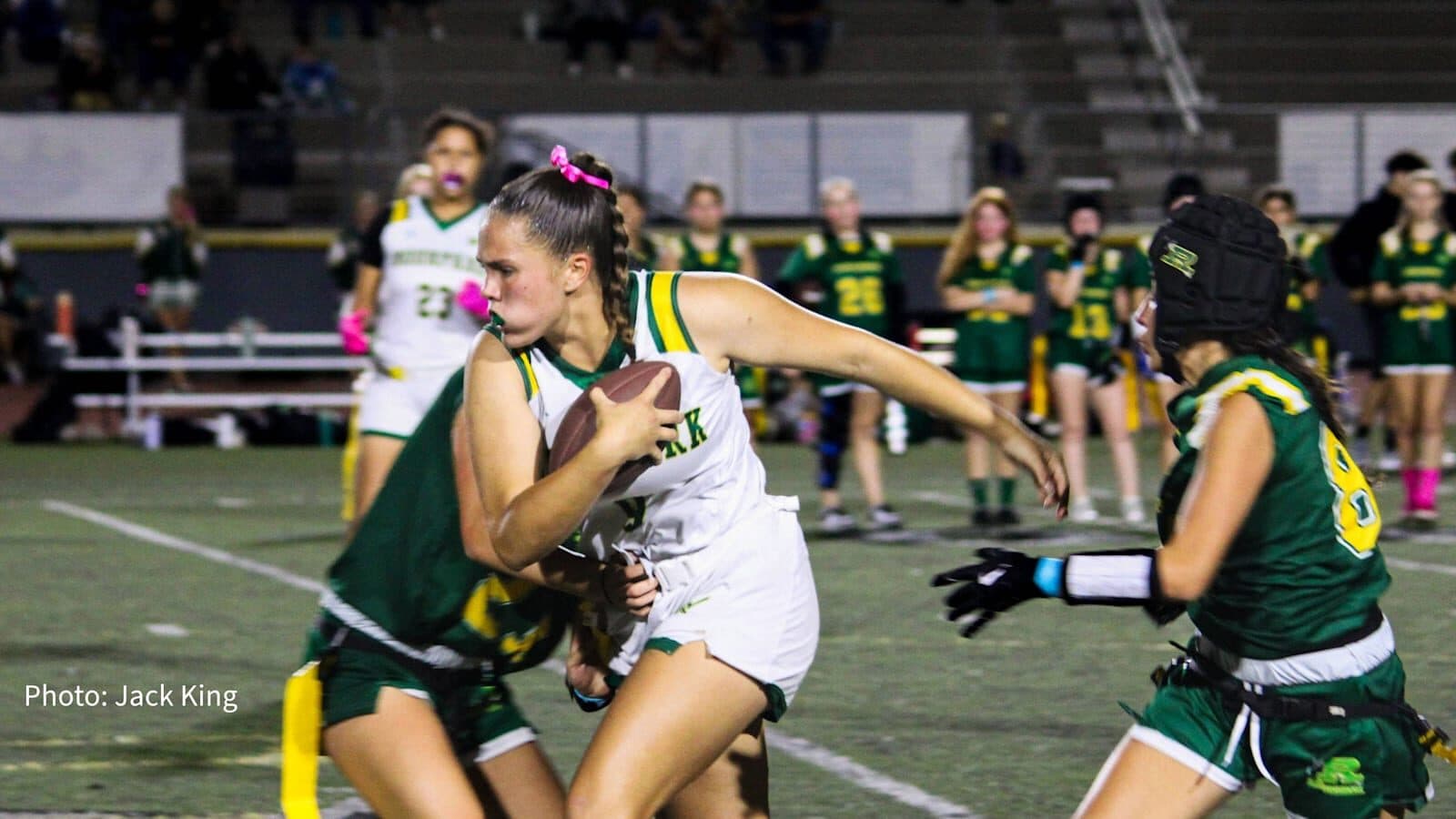 Moorpark girls flag football players competing
