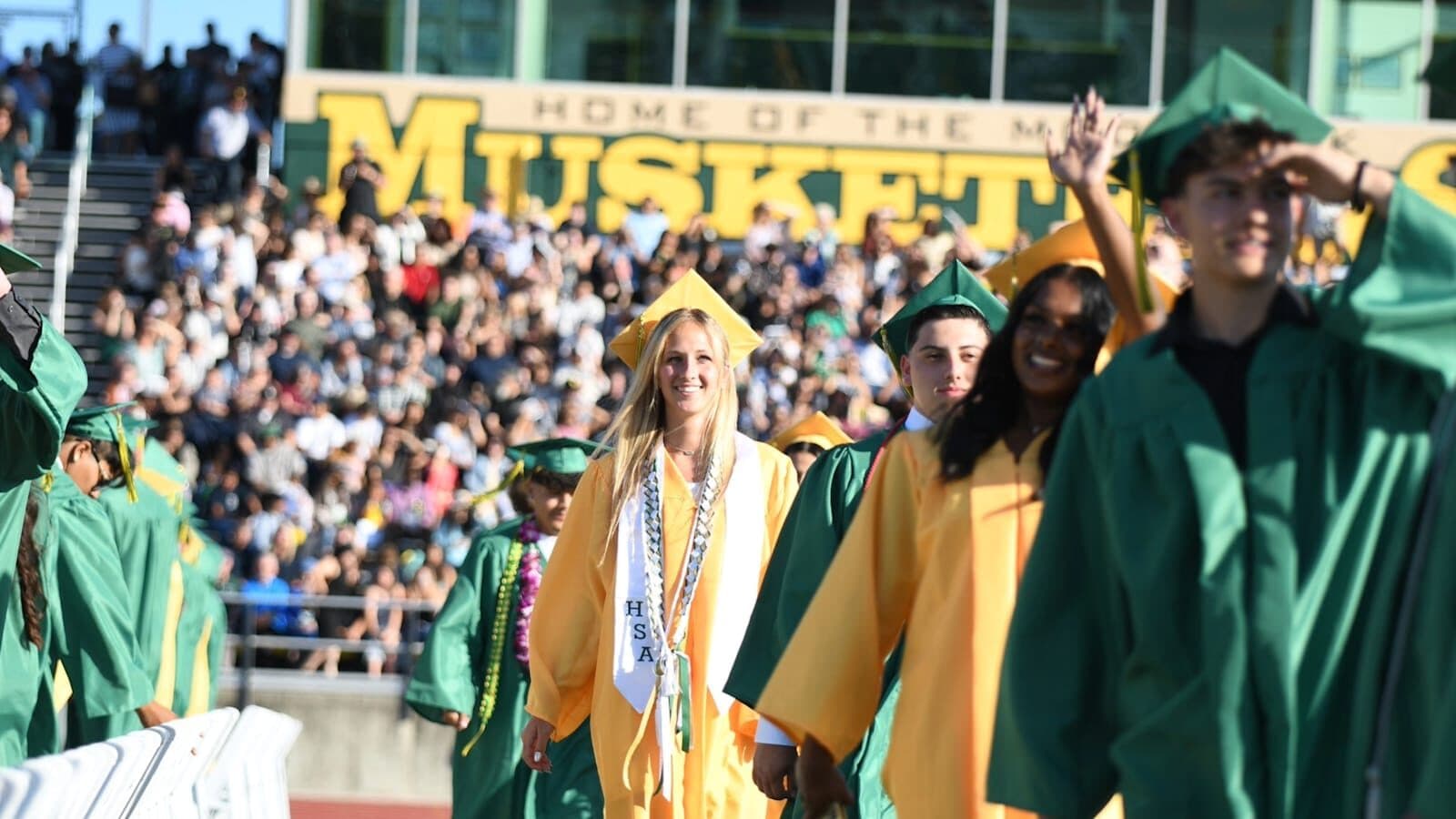 Moorpark High School students at graduation in the stadium
