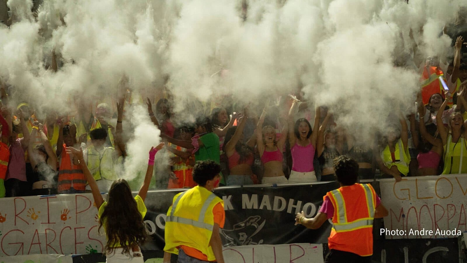 Moorpark students at a spirit event with color powder